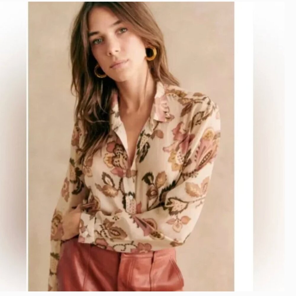 NWOT SEZANE PIERRO SHIRT Merveille Print Silk Cotton Pink Brown 42 (US 10-10) - Picture 10 of 10